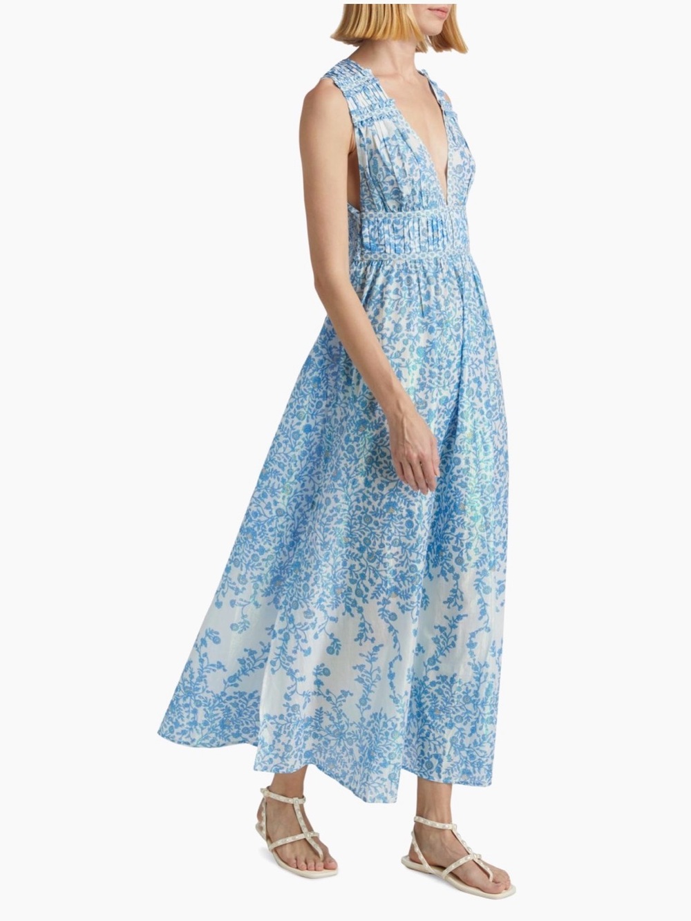 Poupette St Barth Chiara Floral Cotton Maxi Dress Large Blue Lazuli NWT - Picture 2 of 8